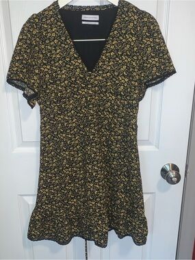 Urban Outfitters Black Mini Dress with Yellow Floral Pattern